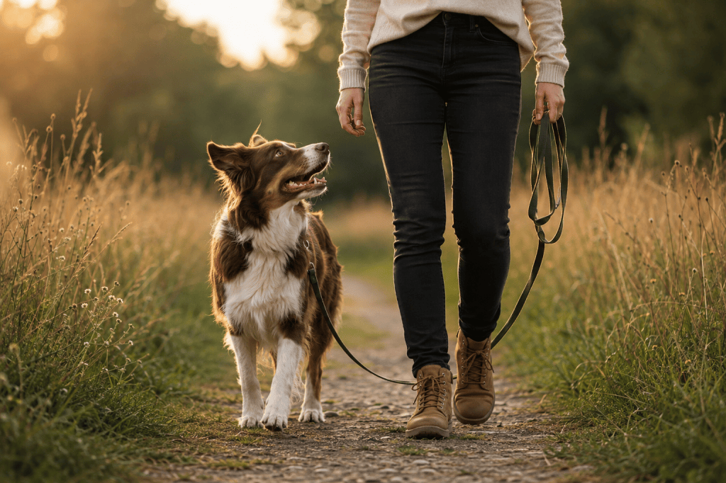 Hund mit Hundetrainer Wiese
